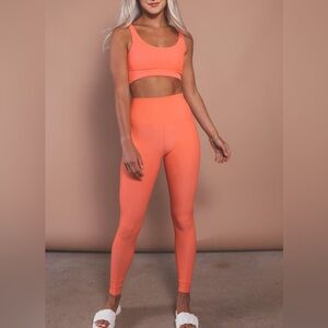 BEACH RIOT: Bright Ayla Hot Coral Ribbed High Waisted Leggings